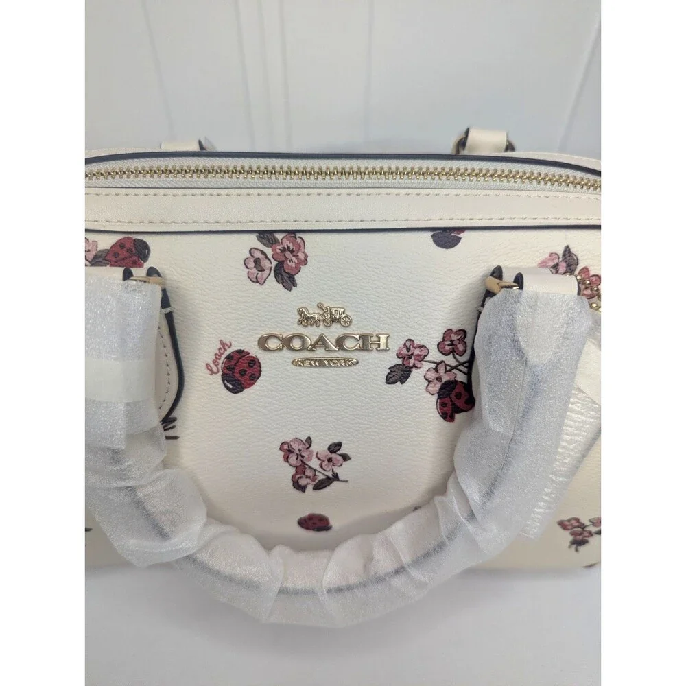 Coach Rowan Medium Satchel - Rare, Chalk, Multi, Ladybug Floral Print, NWT